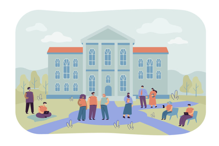 Hébergement et création de sites internet pour collectivités 2 Happy mix raced students walking in front of university